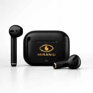 auriculars inalàmbrics MIRANIU negres premium amb estoig mat i logo daurat